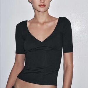 Zara Black Short Sleeve V-Neck Tee